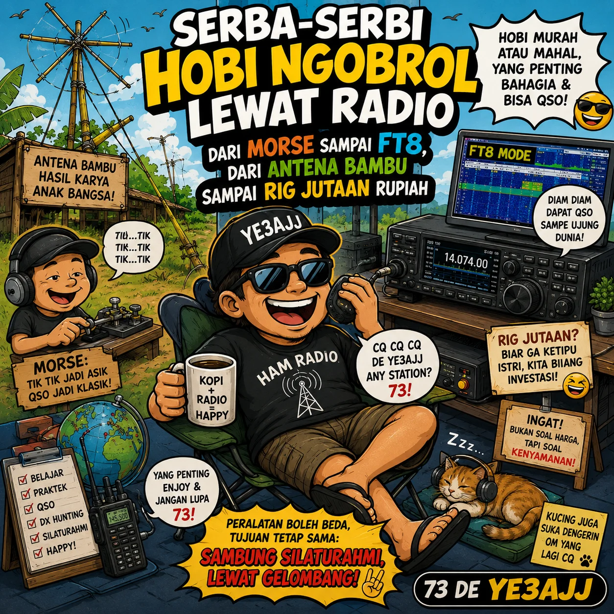 Serba-Serbi Hobi Ngobrol Lewat Radio: Dari Morse Sampai FT8, dari Antena Bambu Sampai Rig Jutaan Rupiah